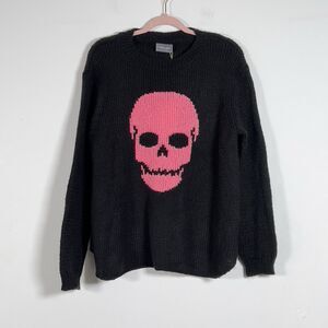 Wooden Ships Skull Sweater Womens Sz M/L Black Pullover Mohair Wool Blend Grunge